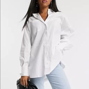 Stradivarius oversized poplin shirt in white